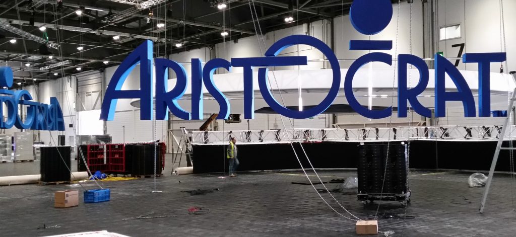 6m Long Polystyrene Painted Logos With Acrylic Poles For Hanging