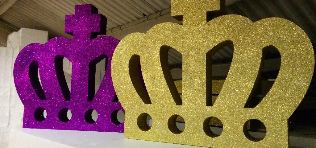 Large Purple And Gold Glittered Crowns For A Shop Display