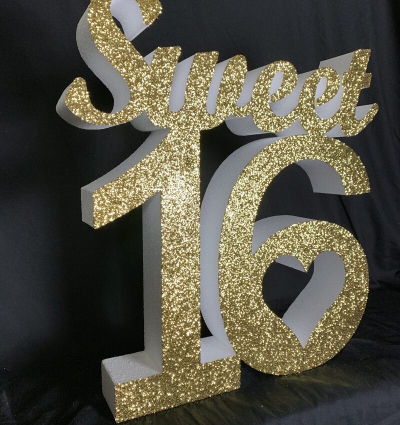 Glittered Gold Sweet 16 – Expanded Polystyrene Supplies