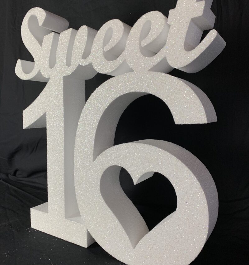 Polystyrene Glittered Sweet 16 Sign