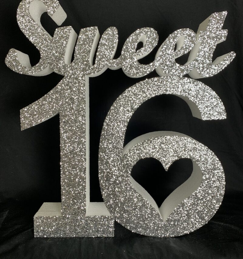 Polystyrene Glittered Sweet 16 Sign