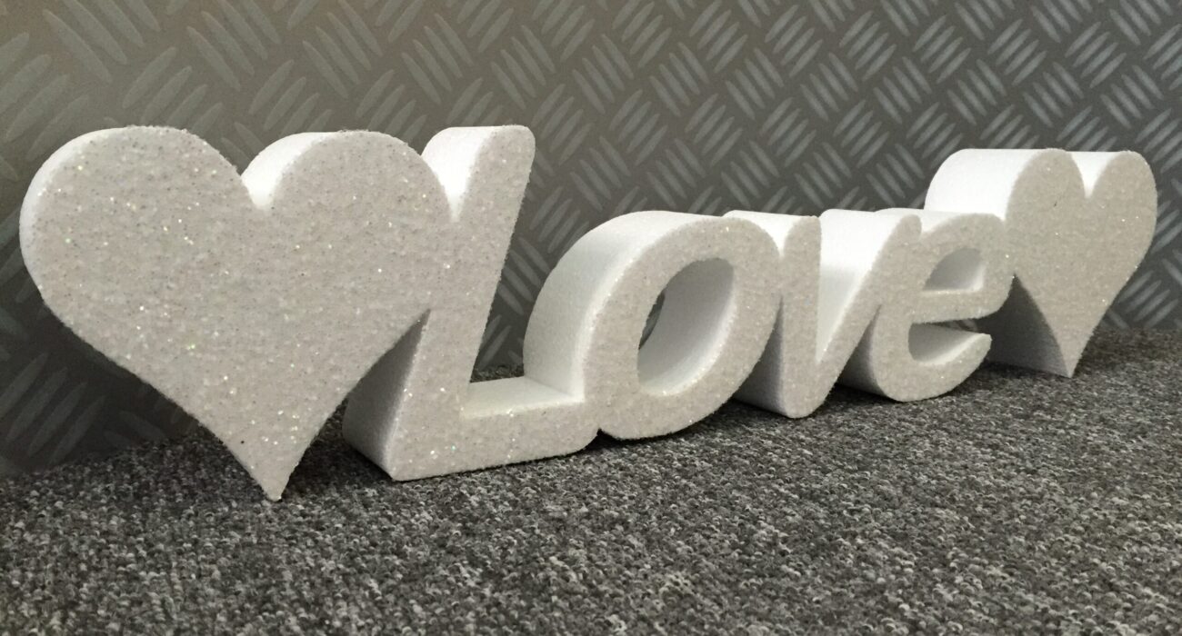Polystyrene Glittered Love Freestanding Sign
